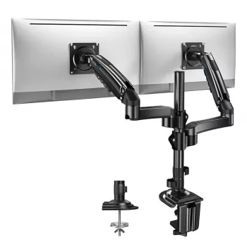 Huanuo HNDS8 Divu monitoru stiprinājums 13-32 collu ekrāniem, gāzes atsperes roka, galda skava/caurums, VESA 75x75 un 100x100, melns