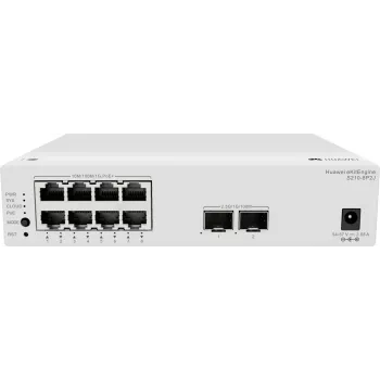 Huawei S210-8P2J pārvaldāms L2 komutators ar 8 Gigabit PoE+ portiem un 2 SFP augšupielādes portiem, 128W PoE budžets 98012922-001