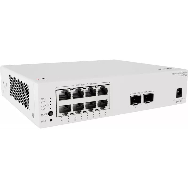 Huawei S210-8P2J pārvaldāms L2 komutators ar 8 Gigabit PoE+ portiem un 2 SFP augšupielādes portiem, 128W PoE budžets 98012922-001