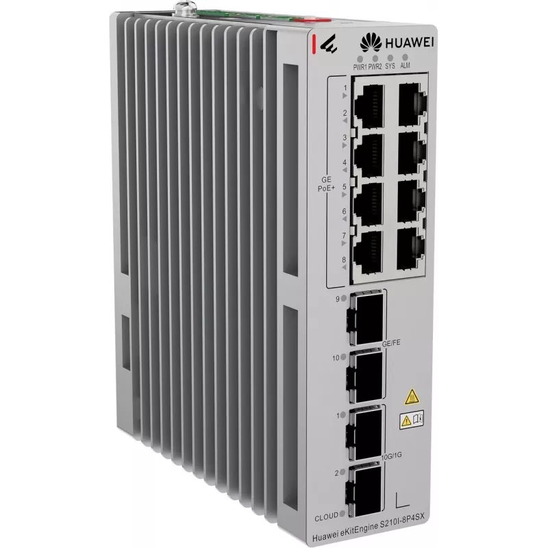 HUAWEI S210I-8P4SX industriālais Ethernet komutators, 8x GE PoE+ vara, 2x GE SFP, 2x 10GE SFP+, DIN sliedes, divkāršs DC 98012933