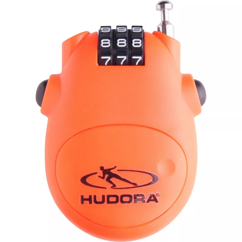 HUDORA Kabeļa Slēdzene (Oranža) - 3-Ciparu Atiestatāma Kombinācija, 200 cm Pašsavelkošs Tērauda Kabelis