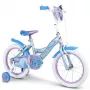 Huffy Frozen 16 collu meiteņu velosipēds ar palīgriteņiem, priekšējo grozu un kājām bremzi