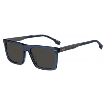 HUGO BOSS BLACK BOSS1765GSPJP Vīriešu taisnstūra saulesbrilles - Melns rāmis, Pelēkas lēcas, 55/18/150 mm
