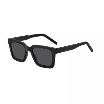HUGO HG1259S807IR Vīriešu taisnstūra saulesbrilles, melns rāmis, pelēkas lēcas, UV400, 51 mm
