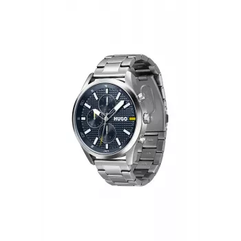 HUGO vīriešu 1530163 kvarca analogais pulkstenis 46mm zila ciparnīca brūna ādas siksniņa