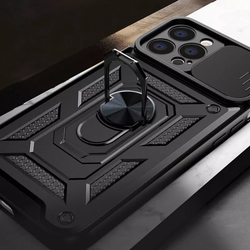 Hurtel Hybrid Armor Camshield Maciņš Huawei nova Y90 Bruņots Maciņš ar Kameras Vāciņu Melns