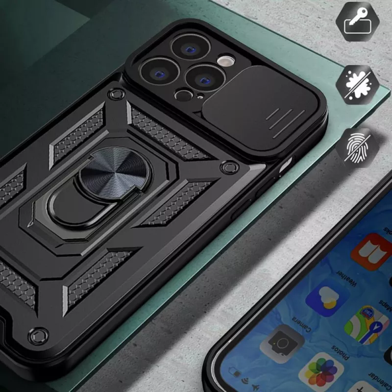 Hurtel Hybrid Armor Camshield Maciņš Huawei nova Y90 Bruņots Maciņš ar Kameras Vāciņu Melns