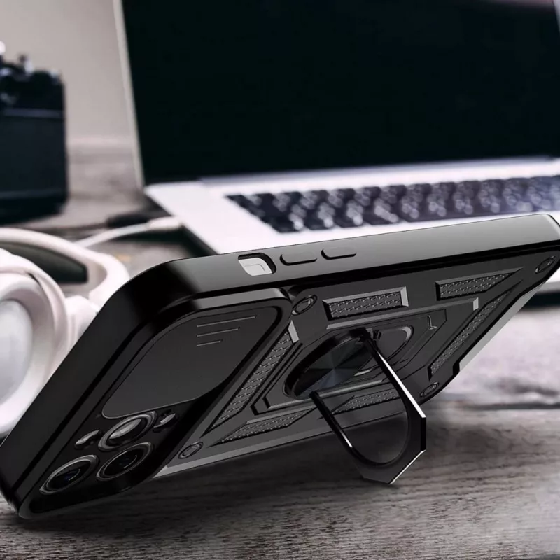 Hurtel Hybrid Armor Camshield Maciņš Huawei nova Y90 Bruņots Maciņš ar Kameras Vāciņu Melns