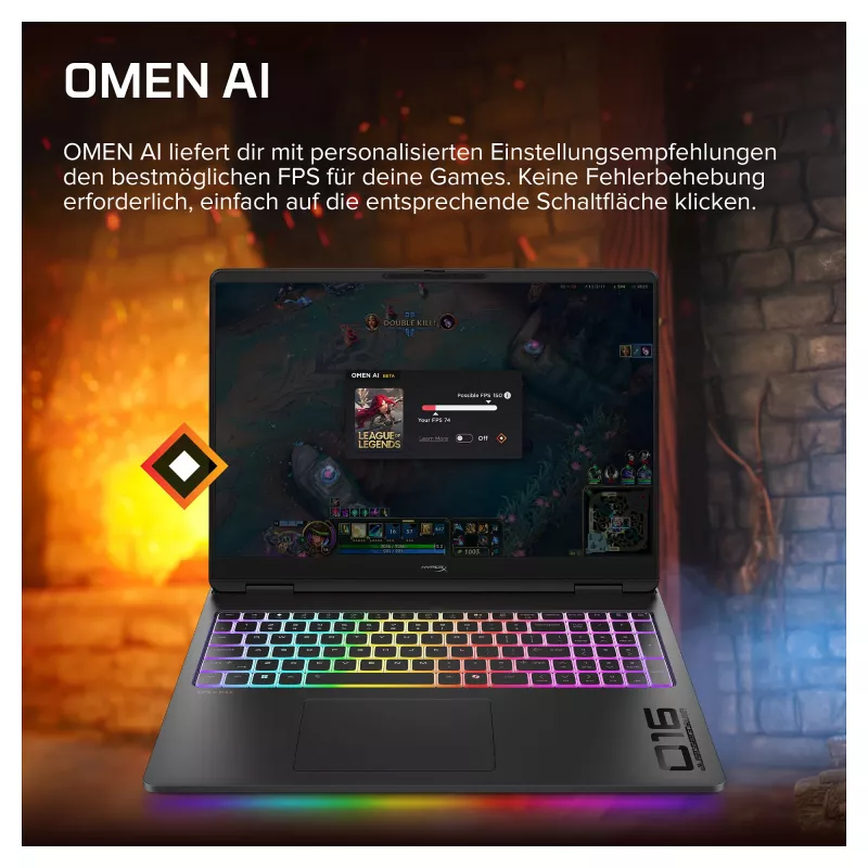 HyperX OMEN 16-ak1090ng Spēļu klēpjdators, 16.1 collu QHD 165Hz, AMD Ryzen AI 9-HX475, 32GB DDR5, 1TB SSD, RTX 5070 Ti 12GB, Win11 Home