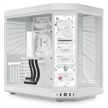 HYTE Y70 Touch vidējā torņa korpuss, balts, 14,1 inch LCD skārienekrāns, rūdīts stikls, E-ATX/ATX/mATX/Mini-ITX
