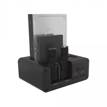 Icy Box Club Case 2925 4 vietu dokstacija – 2x M.2 NVMe un 2x 2,5/3,5 SATA HDD/SSD, USB 3.2 Gen 2 (10 Gbps)