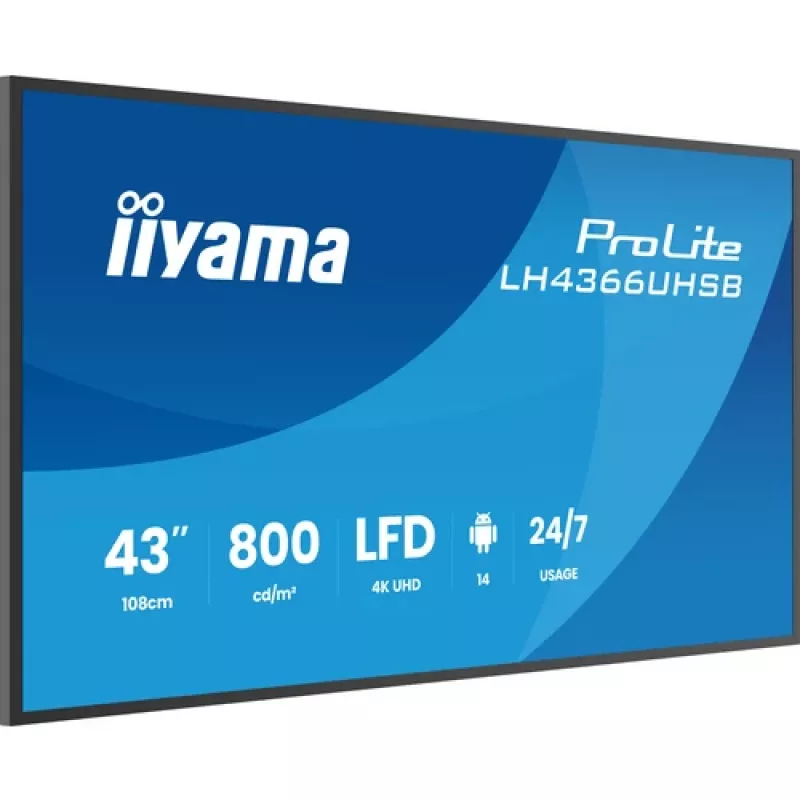 IIYAMA LH4366UHSB-B1AG 43 collu 4K UHD digitālās signālierīces displejs, VA panelis, 500 cd/m², 24/7 darbība, Android 9.0, Wi-Fi, 2x 10W skaļruņi