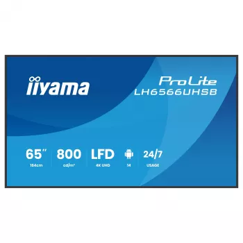 IIYAMA LH6566UHSB-B1AG 65 collu 4K UHD digitālās signālierīces displejs ar Android 11, 500 cd/m², 2x HDMI, USB-C, DP, WiFi, 18/7 darbību
