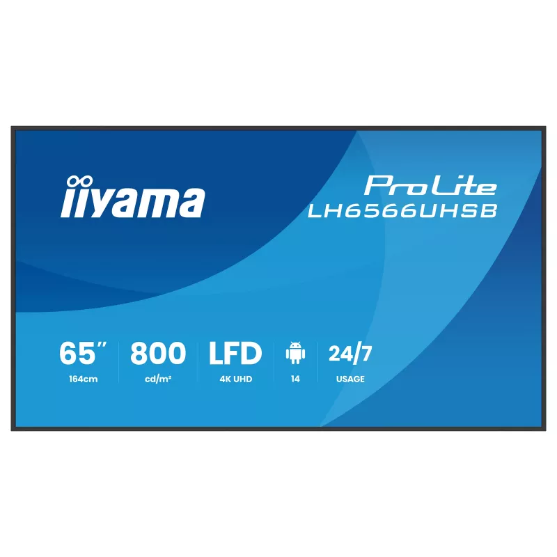 IIYAMA LH6566UHSB-B1AG 65 collu 4K UHD digitālās signālierīces displejs ar Android 11, 500 cd/m², 2x HDMI, USB-C, DP, WiFi, 18/7 darbību