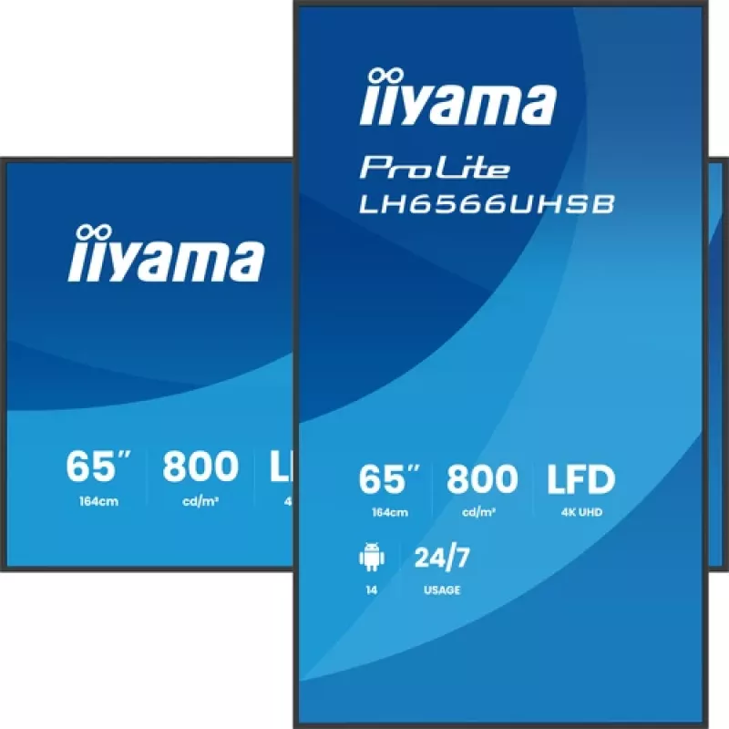 IIYAMA LH6566UHSB-B1AG 65 collu 4K UHD digitālās signālierīces displejs ar Android 11, 500 cd/m², 2x HDMI, USB-C, DP, WiFi, 18/7 darbību