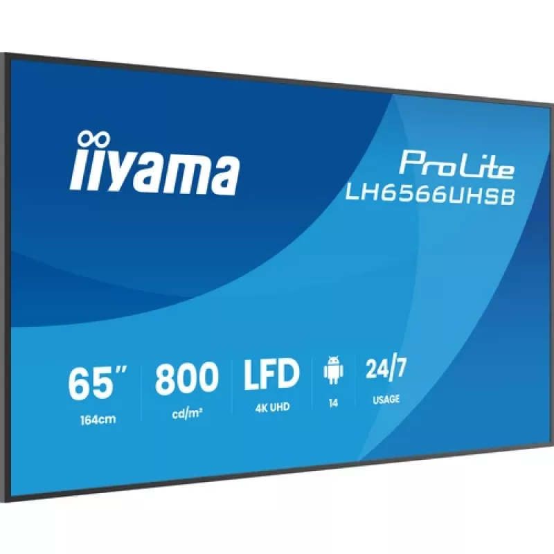 IIYAMA LH6566UHSB-B1AG 65 collu 4K UHD digitālās signālierīces displejs ar Android 11, 500 cd/m², 2x HDMI, USB-C, DP, WiFi, 18/7 darbību