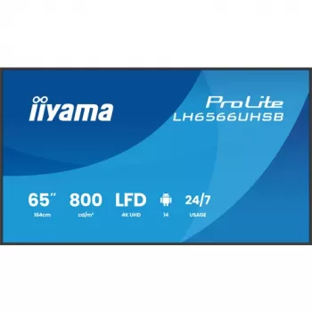 IIYAMA LH6566UHSB-B1AG 65 collu 4K UHD digitālās signālierīces displejs ar Android 11, 500 cd/m², 2x HDMI, USB-C, DP, WiFi, 18/7 darbību