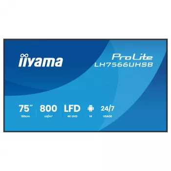 IIYAMA LH7566UHSB-B1AG 75 collu 4K UHD digitālās reklāmas displejs ar Android 11, 24/7 darbību