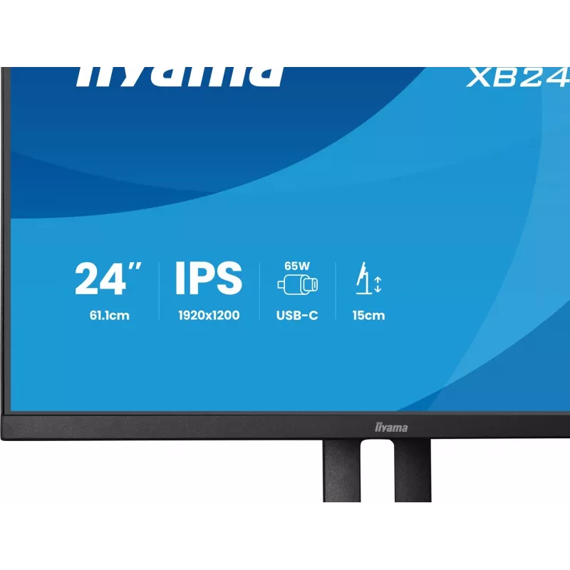 IIYAMA ProLite XB2495WSC-B1 24.1 collu WUXGA IPS 100Hz monitors ar USB-C centrmezglu, regulējamu augstumu, VESA, skaļruņiem
