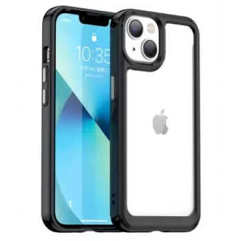 iLike Apple iPhone 14 cietais vāciņš ar želejas rāmi caurspīdīgs melns