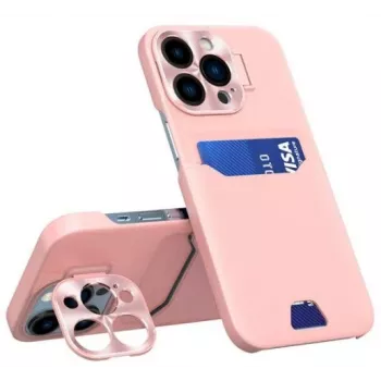 iLike Apple iPhone 14 Pro Leather Stand Case Card Wallet Cover ar Statīvu Rozā
