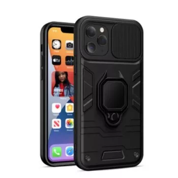 iLike Apple iPhone 14 Pro Max Ring Lens maciņš Melns - hibrīds aizsargmaciņš ar integrētu gredzena turētāju, kameras objektīva aizsardzību, triecienu absorbciju, bezvadu uzlādes saderību