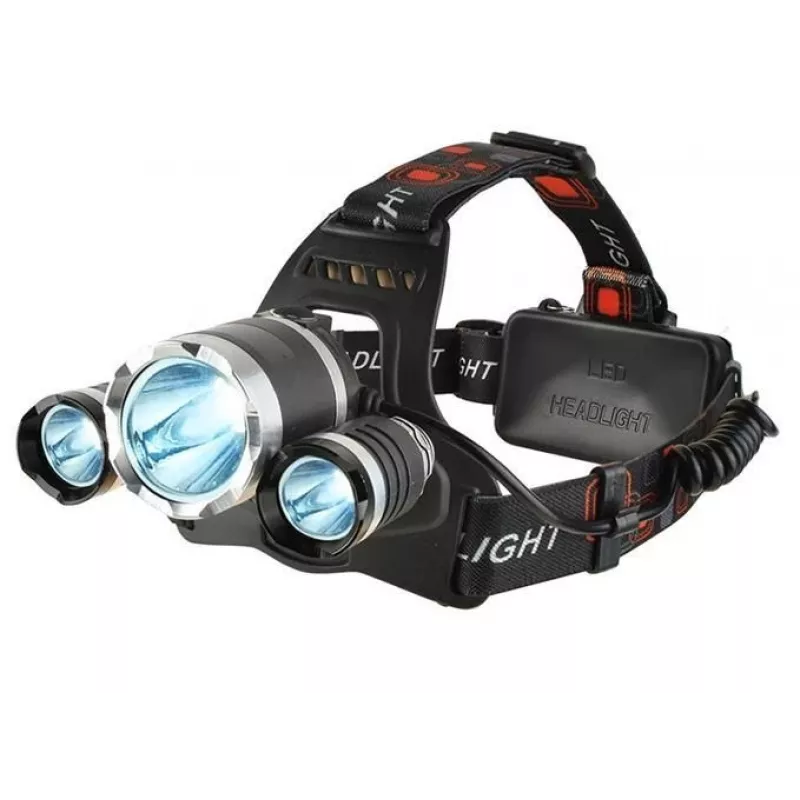 iLike CP-HDL-BK Priekšējais lukturis, Galvaslukturis, 3x LED CREE Lamp, Spēcīgs tālsniedzīgs, Melns