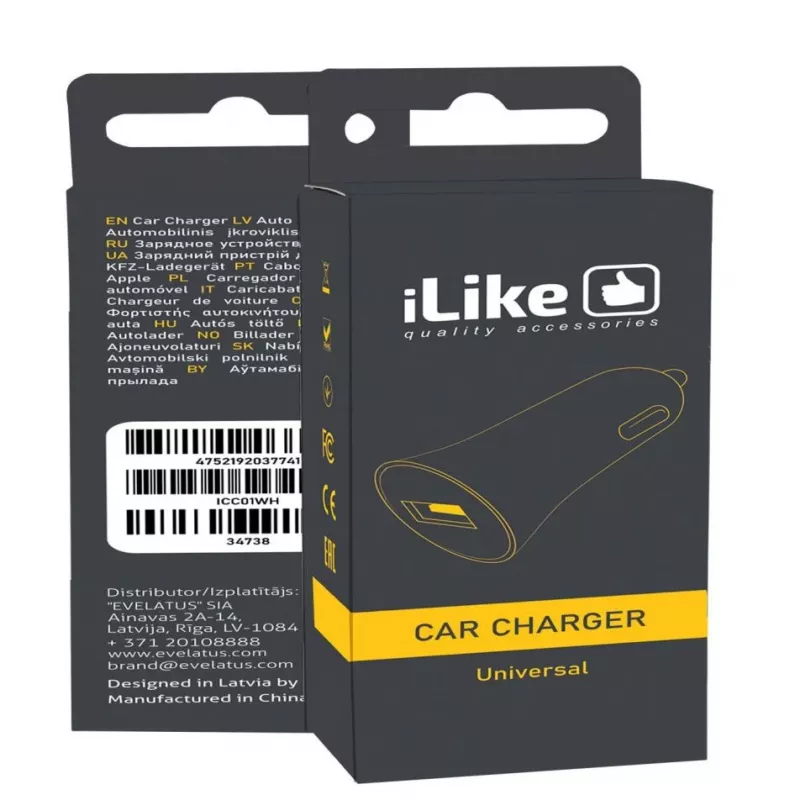 iLike ICC01 Balts Auto Lādētājs ar 1 USB-A Portu, 5W