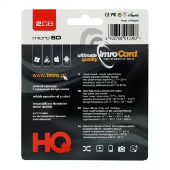 IMRO 2GB microSD atmiņas karte ar SD adapteri - 4. klase, triecienizturīga, ūdensizturīga, rentgenstaru izturīga, temperatūras izturīga