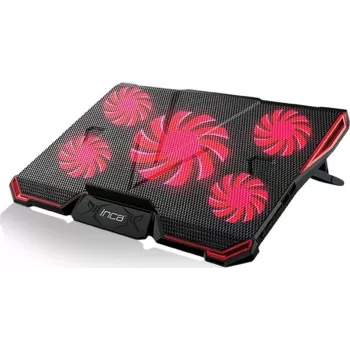 INCA INC-611GMS Gaming Laptop Cooler ar 5 ventilatoriem, 6 augstuma līmeņiem, 2 USB portiem, 13-17 collu klēpjdatoriem, melns/sarkans