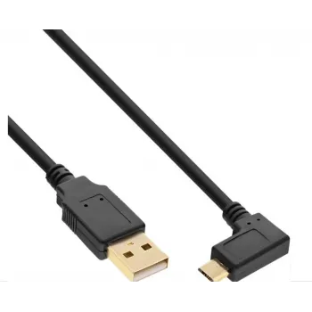 InLine Micro-USB 2.0 kabelis, USB-A vīrišķais uz Micro-B vīrišķo leņķa, apzeltīti kontakti, 0,5 m