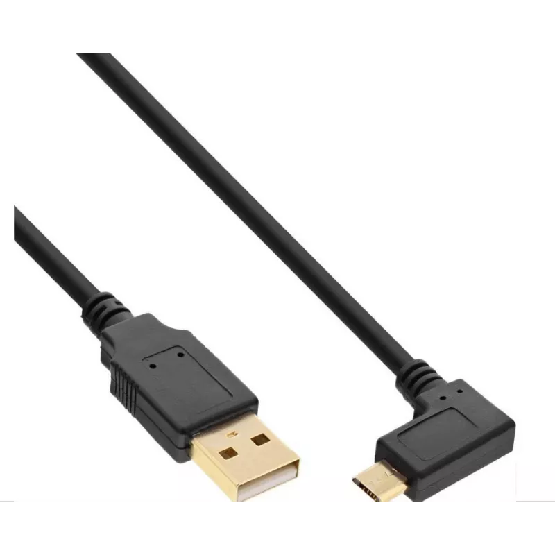 InLine Micro-USB 2.0 kabelis, USB-A vīrišķais uz Micro-B vīrišķo leņķa, apzeltīti kontakti, 0,5 m
