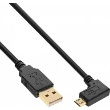 InLine Micro-USB 2.0 kabelis, USB-A vīrišķais uz Micro-B vīrišķo leņķa, apzeltīti kontakti, 0,5 m