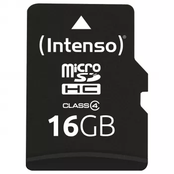 Intenso 16GB MicroSDHC Class 4 atmiņas karte ar SD adapteri, līdz 21 MB/s nolasīšanas ātrumam, melna