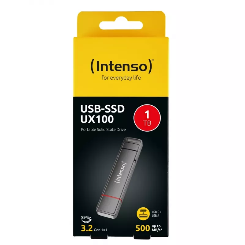Intenso UX100 1TB ārējais SSD, USB 3.2 Gen 1, melns