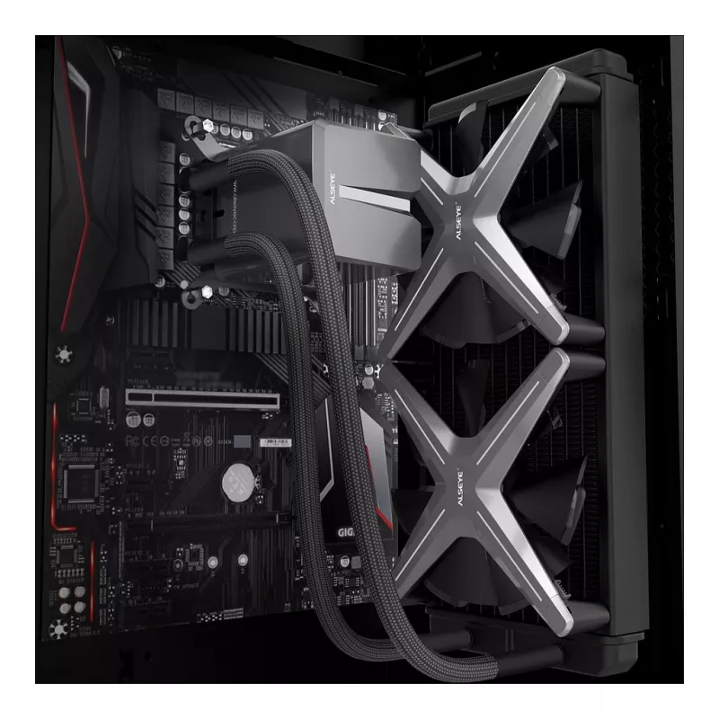 Inter-Tech ALSEYE X240 viss vienā šķidruma CPU dzesētājs, 240mm radiators, 2x 120mm PWM ventilatori, ARGB, Intel & AMD