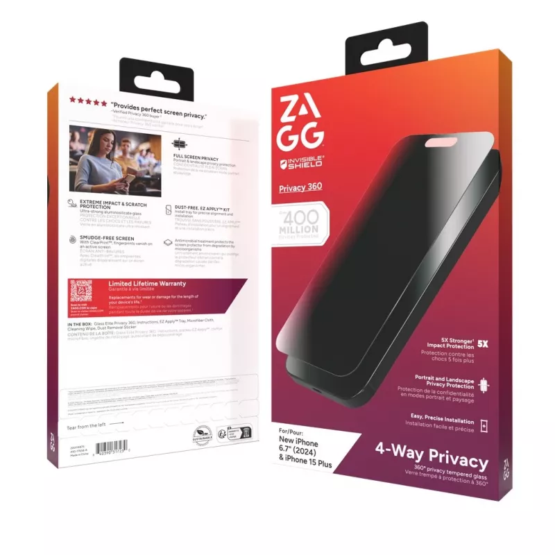 InvisibleShield Glass Elite Privacy 360 ekrāna aizsargs Apple iPhone 16 Plus / 15 Plus