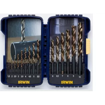 IRWIN TURBOMAX PRO 15 gabalu HSS spirālurbju komplekts, 1,5–10 mm, DIN 338, dalītais asmens, metālam/kokam/plastmasai