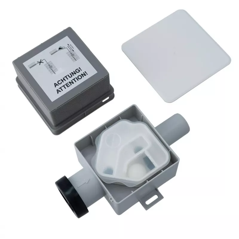 IVENSIS ISN32 Slēpts kondensāta slazds 100x100 - Balts ABS, 32mm notece, smaku bloķētājs