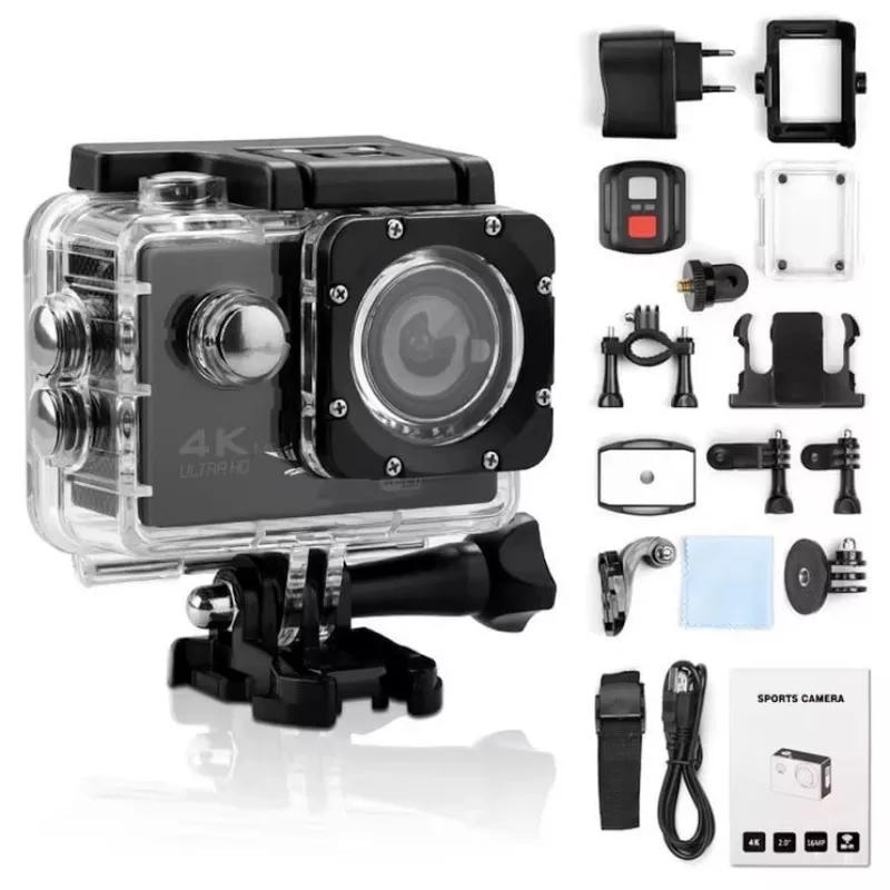 iWear K1 Ultra HD 4K 16MP Wi-Fi sporta kamera ar 2 inch LCD tālvadību un 8 daļu stiprinājumu komplektu