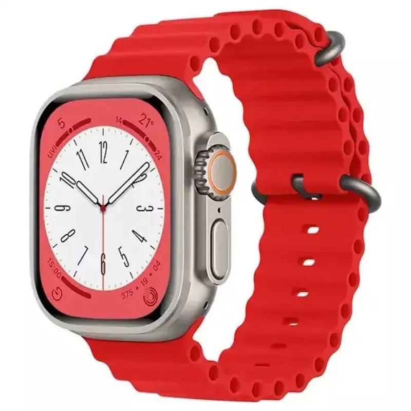 iWear S1 Grooved Soft Silicone 20mm Strap for Apple Watch 49mm / 45mm / 44mm / 42mm Red