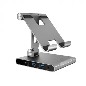 J5CREATE JTS224-N Daudzleņķu statīvs ar USB-C dokstaciju iPad Pro (Space Grey)