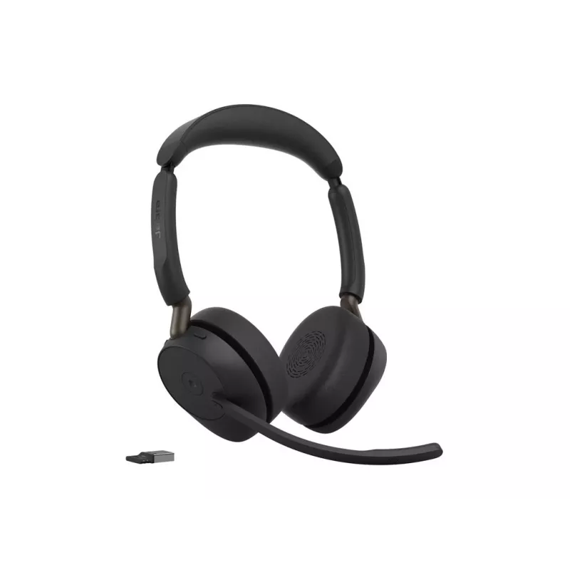 Jabra Evolve3 65 Stereo Link 390a MS bezvadu ausu aizsargi ar Bluetooth un USB-A adapteri, optimizēti Microsoft Teams, melni