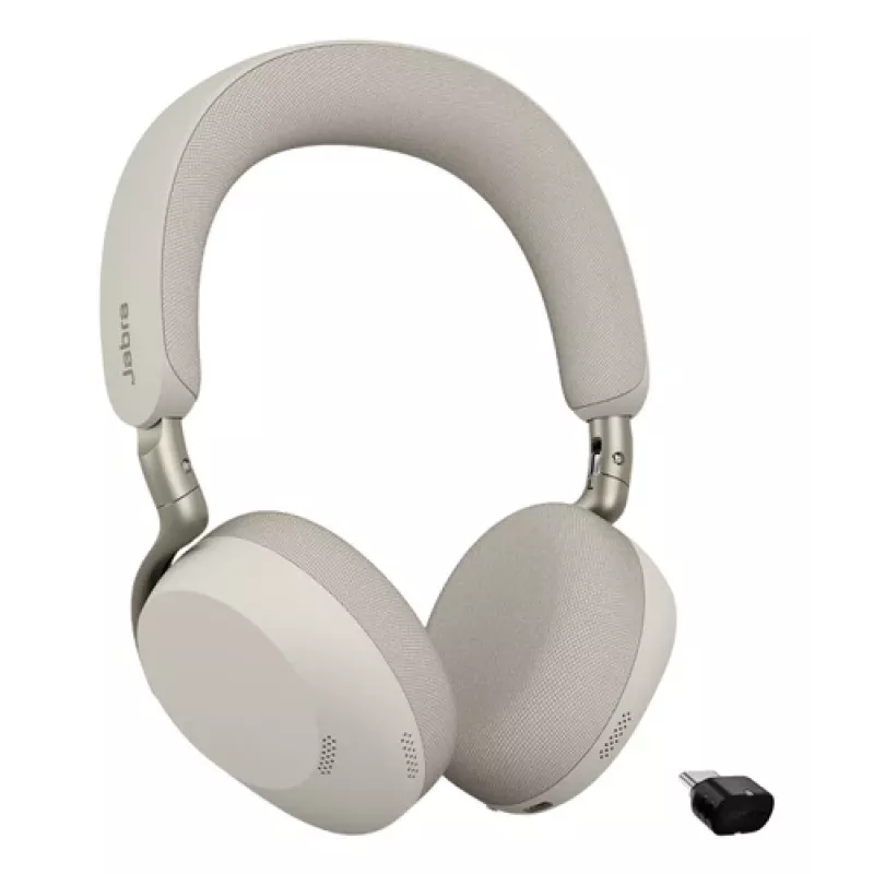 Jabra Evolve3 75 UC bezvadu austiņas ar trokšņu slāpēšanu un Link 390c adapteri (Warm Grey)