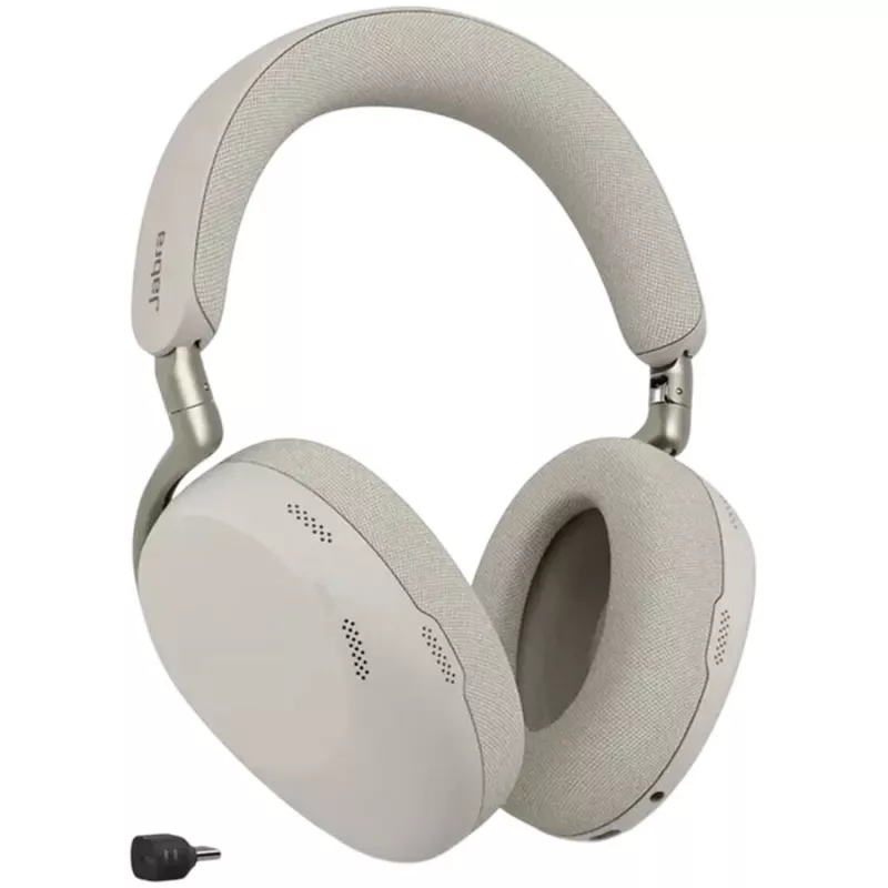 Jabra Evolve3 85 UC bezvadu austiņas ar aktīvo trokšņu slāpēšanu un Link 390C adapteri, silti pelēka