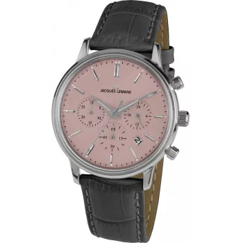 JACQUES LEMANS Liverpool Vīriešu Hronogrāfa Pulkstenis 1-209F 39mm Nerūsējošais Tērauds Melns Ciparnīca