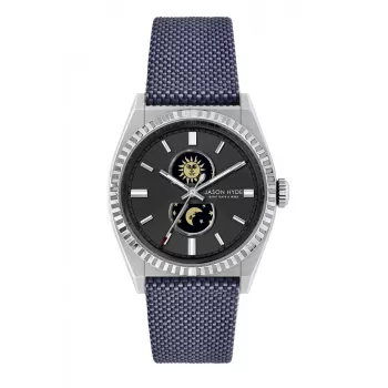 JASON HYDE MAN JH41001 Analogais kvarca pulkstenis 40mm nerūsējošā tērauda korpuss zils ciparnīca brūna ādas siksniņa