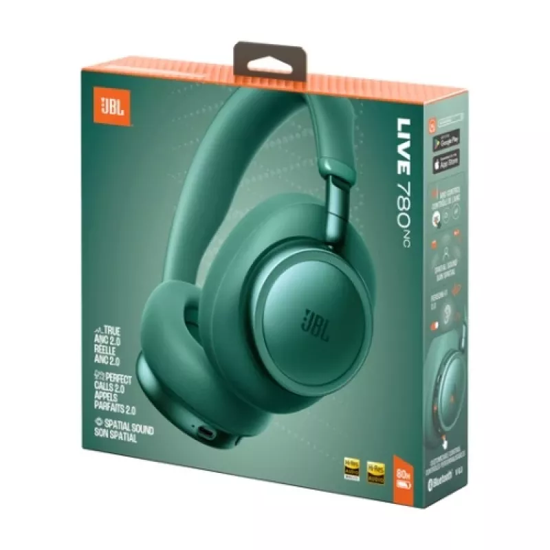 JBL Live 780NC bezvadu ausis ar adaptīvo trokšņu slāpēšanu, Bluetooth 5.3, 65h akumulators, zaļas