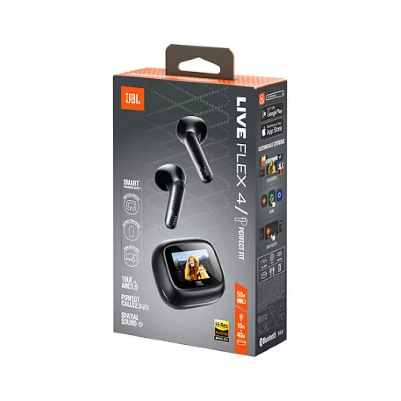 JBL LIVE Flex 4 True Wireless In-Ear Bluetooth austiņas ar adaptīvo trokšņu slāpēšanu, melnas
