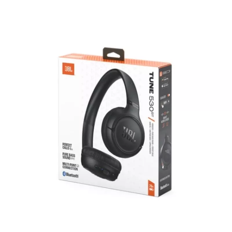 JBL Tune 530BT bezvadu auskari ar Pure Bass, Bluetooth 5.3, 57 stundu akumulators, melni